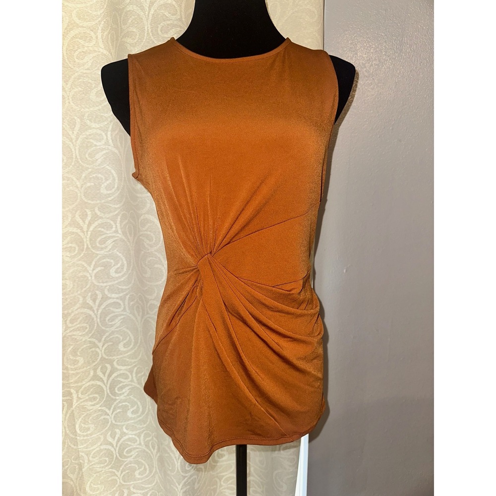 Zenana Chestnut Brown Twist Front Sleeveless Tank Top - X Large